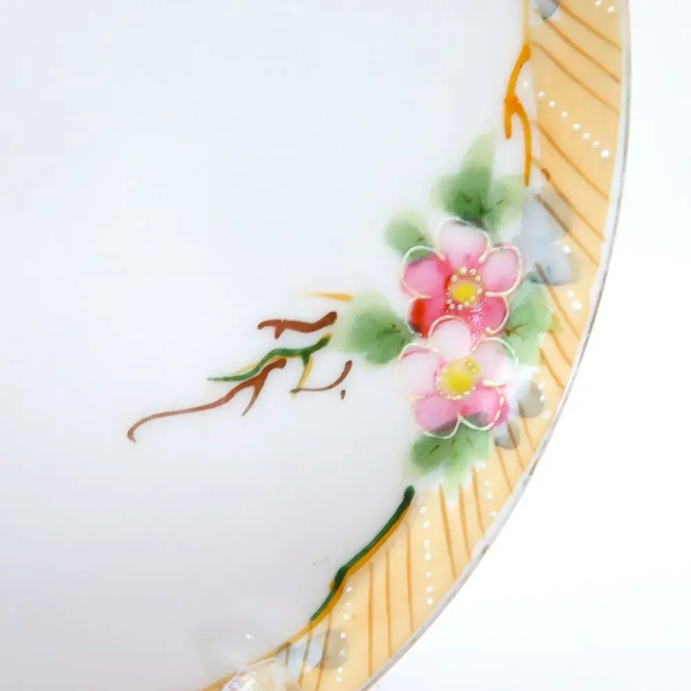 Antique Nippon Hand Painted Porcelain Plate Pink Floral Raised Enamel 1920 Japan